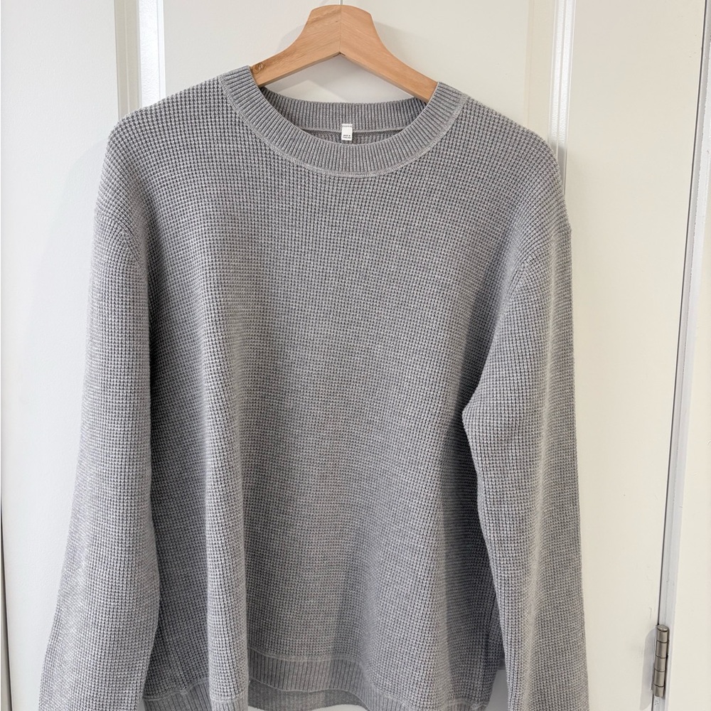 Muji Gray Waffle-Knit Crewneck Sweater